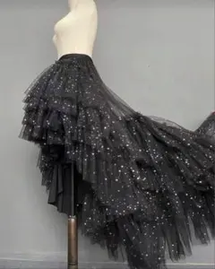 黒　フレアスカート チュール　フリル　大衆演劇　豪華　舞台　舞踊　パーティ