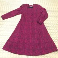 【値下げ】オートクチュール　薔薇柄　赤紫色 長袖 ワンピース ウール　美品