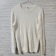 【L】UNIQLO コットンカシミヤケーブルクルーネックセーター