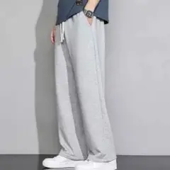 メンズ カジュアル ワイド パンツ グレー Lサイズ相当