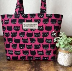 ハンドメイド　 トートバッグ　ピンク　ネコちゃん
