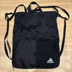 【美品】adidas アディダス ナップサック ジムサック ブラック ポケット付