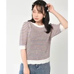 ems excite ボーダー編み半袖ニット （ガラ（ホワイト））