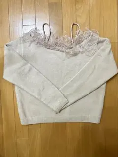 【GRL】オフショルダー レース装飾 ニット トップス