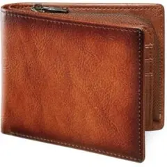 ブラウン 二つ折り財布 L字ファスナー　キャメル　プレゼント　新生活　メンズ