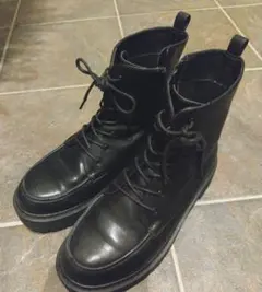 ブラックミリタリーレースアップブーツ 厚底