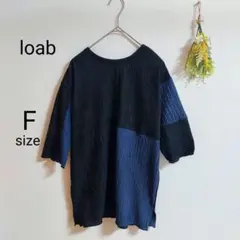 レディース ブラック ブルー リブ素材 半袖Tシャツ loab ブラウス ⑪