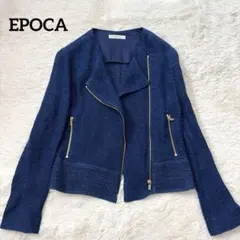 EPOCA リネンノーカラージャケット ネイビー ゴールドジップ　春夏　青　麻のサムネイル