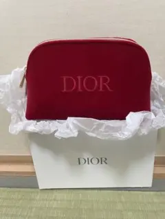 新品 Dior 赤 ベルベット ポーチ 中型 ノベルティ