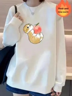 イラスト付きホワイトスウェット XXL