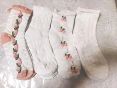 新品未使用品可愛い白い靴下ホワイト花柄刺繍ソックス4足セット