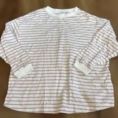 【美品】白とピンクのストライプ 長袖Tシャツ Mサイズ