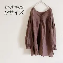 archives ブラウン長袖シャツ M 腕プリーツ 透け感 ゆったり