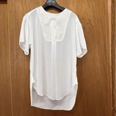ホワイト 半袖 ブラウス 刺繍 レース リボン