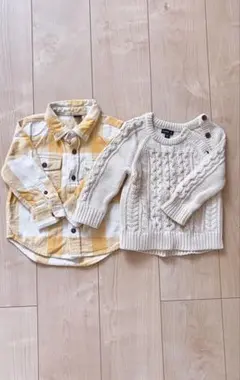 （まとめ売り）babyGap ニットセーター80 チェック柄長袖シャツ90