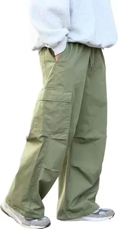 カーゴパンツ メンズ デニムロングパンツ ワイド緑 グリーン Sサイズ ゆったり