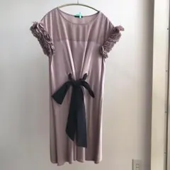 【TO BE CHIC】チュニック ピンク ９号 ショルダーフリル 黒ベルトのサムネイル