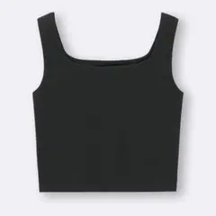 GU コットンブレンドクロップドスクエアネックタンクトップ（ドライ） XS 黒