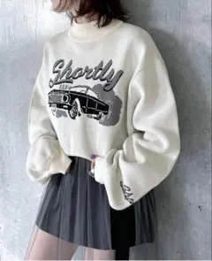 PAGEBOY ページボーイ トップス ニット ホワイト ブラック 車デザイン