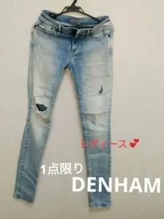 【一点限り✨】DENHAM レディース スキニーデニムダメージ加工 ライトブルーのサムネイル