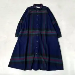 BEAMS BOY ビッグ タータン チェック柄 ワンピース ネイビー