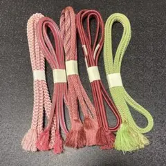 帯締め　5本セット　ピンク系グリーン系　リメイク用