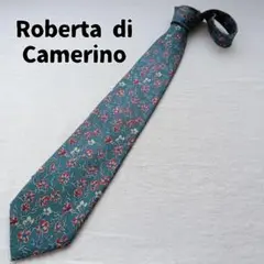 ロベルタディカメリーノ ネクタイ 花柄 緑 レギュラータイ シルク【n9794】