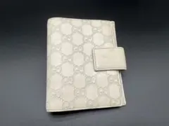 ○GUCCI グッチ ホワイトレザー 手帳カバー GG柄