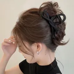 バンスクリップ リボン 黒 ヘアクリップ 髪留め 大きめ ヘアアクセサリー ★のサムネイル