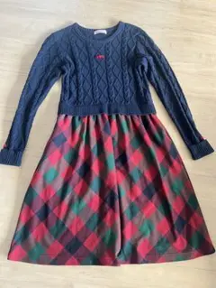 familiar 150 ケーブルニットチェックワンピース
