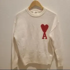 ami paris ハート刺繍 ニットセーター ホワイト Xs