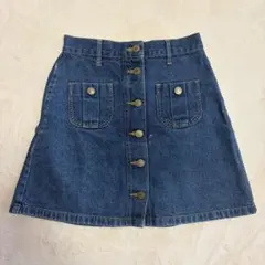 デニムブルー Aライン フロントボタンミニスカート