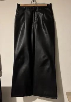 【美シルエット】ワイドフレアレバーパンツ ブラック