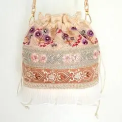 1点のみ　インド刺繍　バッグ　ポシェット　インドリボン　巾着　ショルダーバッグ