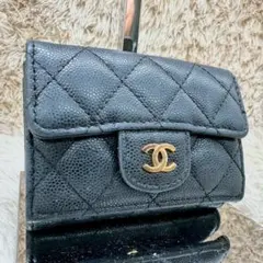 【美品】 CHANEL シャネル キャビアスキン マトラッセ 三つ折り財布
