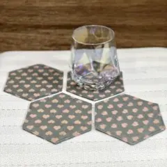 ④ 六角形 ハート柄　ハンドメイド　コースター