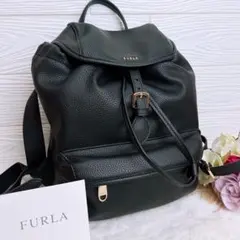 極美品☆FURLAフルラ リュック ブラック 柔らかシボ革レザー ブラック 