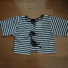 値下げ/新品しまむらボーダーバックリボン透かしニットM