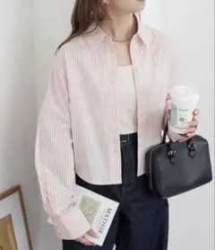 Discoat ストライプクロップドシャツ