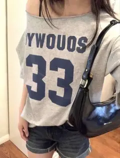 SHEIN オフショルダー 半袖Tシャツ ロゴプリント　グレー　XXS