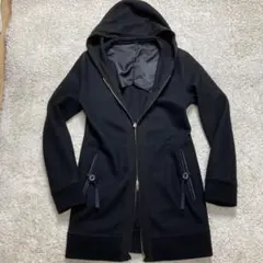 コムサメン M フード付コート ミドル丈 ブラック ダブルジップ 黒 ミドル丈