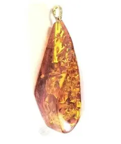 大ぶり天然琥珀K18ペンダントトップ&K18ロングネックレス付き