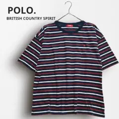 Y7664【POLO】半袖ボーダーTシャツ 刺繍ロゴ マルチボーダー 紺系 L