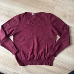 バーガンディVネック 長袖セーター M
