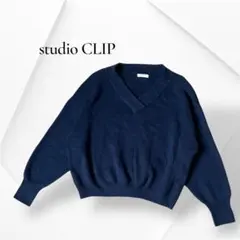 スタジオクリップ 5ゲージレイヤーVネックプルオーバー ニット ネイビー F
