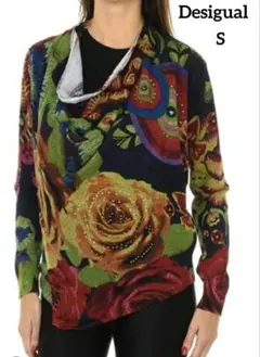 Desigual 長袖カーディガン　 花柄 ジップデザイン ネイビー　Sのサムネイル