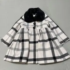 【美品】ケイトスペード　チェック柄ファー襟コート 100cm
