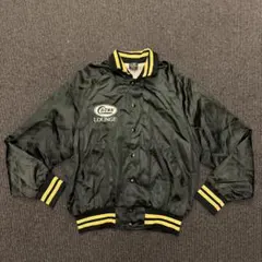 80s USA製 Aristo Jac サテンスタジャン 黒×黄 L企業ロゴ