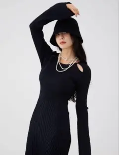 極美品 EIMY ISTOIRE フレンチスリーブリブニットフレアワンピース36
