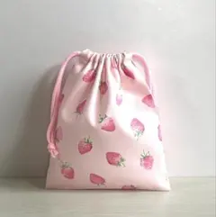 B637・ハンドメイド給食袋・コップ袋・巾着袋★ストロベリー